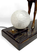 Charger l&#39;image dans la galerie, Importante Lampe Sculpturale en Bronze et Marbre, Cerf, Art Déco, France, Circa 1930
