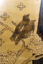 Charger l&#39;image dans la galerie, Tableau / Pyrogravure, Thème Religieux: St François Parlant aux Oiseaux, Art Nouveau Gothique, Début XXe
