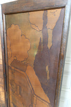 Cargar imagen en el visor de la galería, Paravent Pyrogravé, Paysage de Ville Médiévale Méditerranéenne, Art Nouveau / Art Déco, 1930
