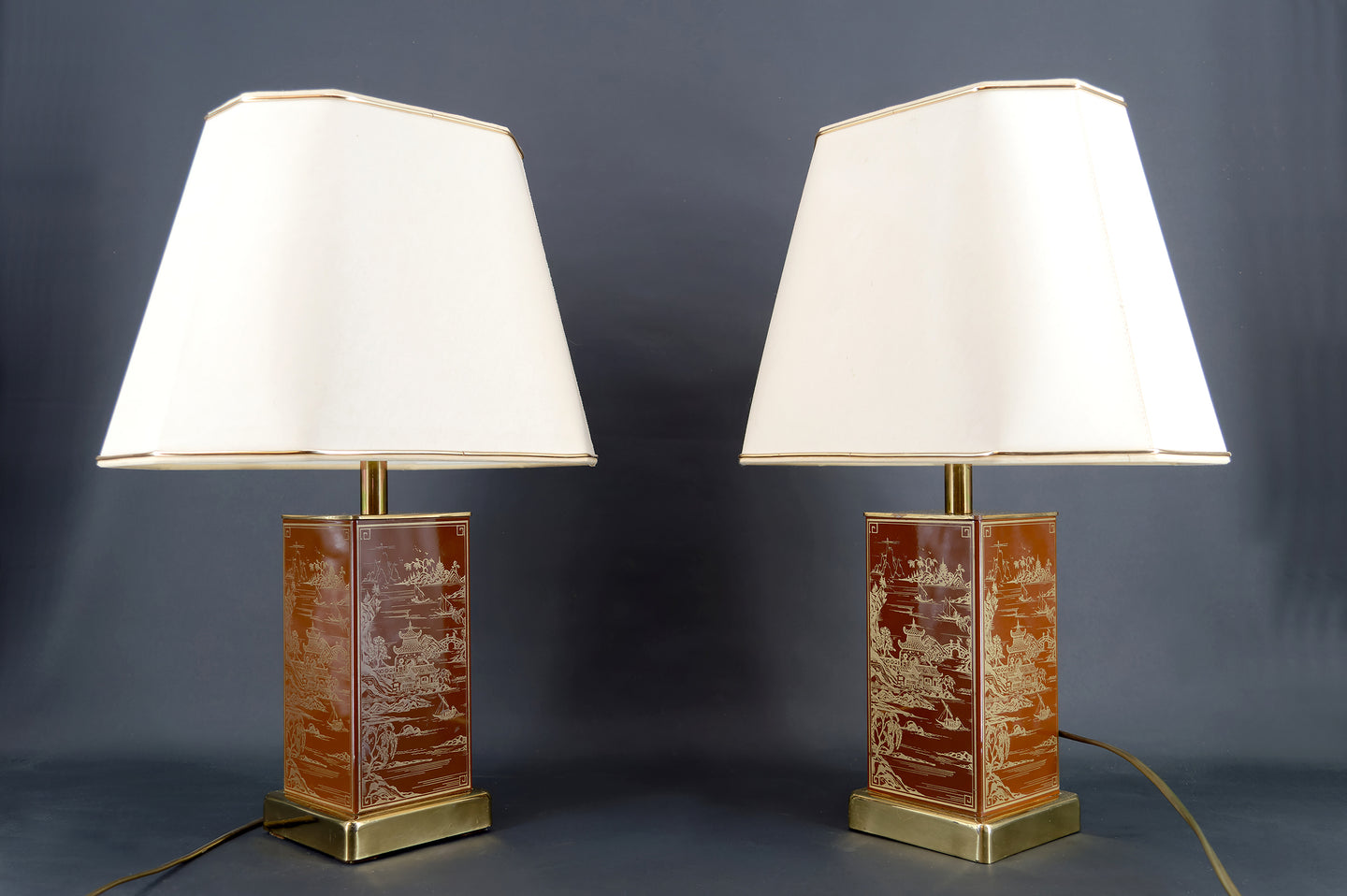 Paire de Lampes Chinoisantes / Japonisantes, Style Hollywood Regency, France, Circa 1970