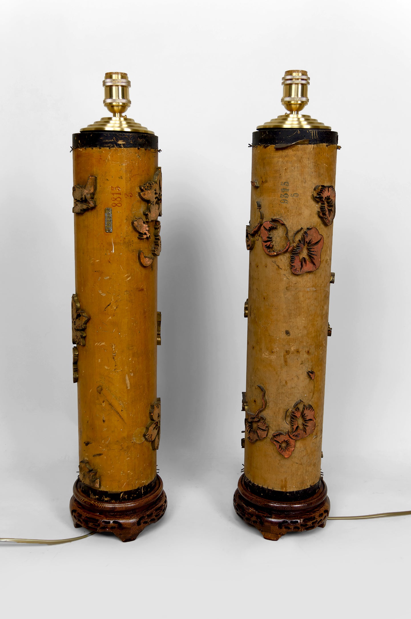 Paire d'Importantes Lampes, Anciens Rouleaux Encreur Art Nouveau Industriel, Circa 1900