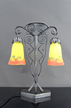 Загрузить изображение в средство просмотра галереи, Importante lampe bicéphale Art Déco en fer forgé – Muller Frères Lunéville, France, vers 1930
