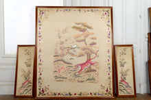 Charger l&#39;image dans la galerie, Important Ensemble de Trois Tapisseries Indochinoises Brodées de Soie Tigres et Cerfs Axis – Vietnam, Époque Coloniale, vers 1930
