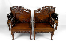 Charger l&#39;image dans la galerie, 4 importants fauteuils asiatiques aux Chauves-Souris et Grues, Indochine ou Chine du Sud, Circa 1880
