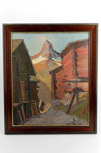 Lade das Bild in den Galerie-Viewer, Vue de paysage Suisse, Huile sur panneau, &quot;Findeln mit Matterhorn&quot;, Fr. WIPPERMAN, 1937
