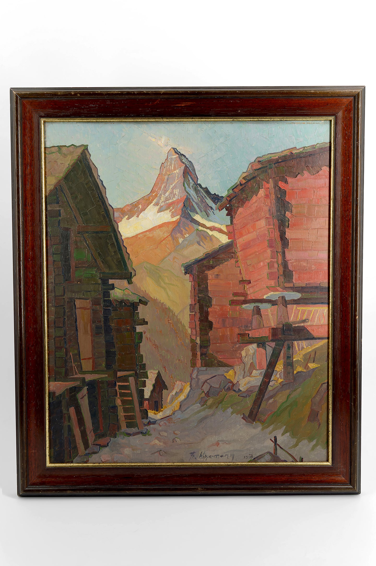 Vue de paysage Suisse, Huile sur panneau, 