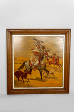 Charger l'image dans la galerie, Tableau / Pyrogravure Orientaliste, Cavaliers Arabes Chassant aux Faucons et Lévriers, France Circa 1900
