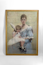 Загрузить изображение в средство просмотра галереи, Important Pastel de la Belle Époque, Portrait de mère et enfant – France, vers 1890–1900

