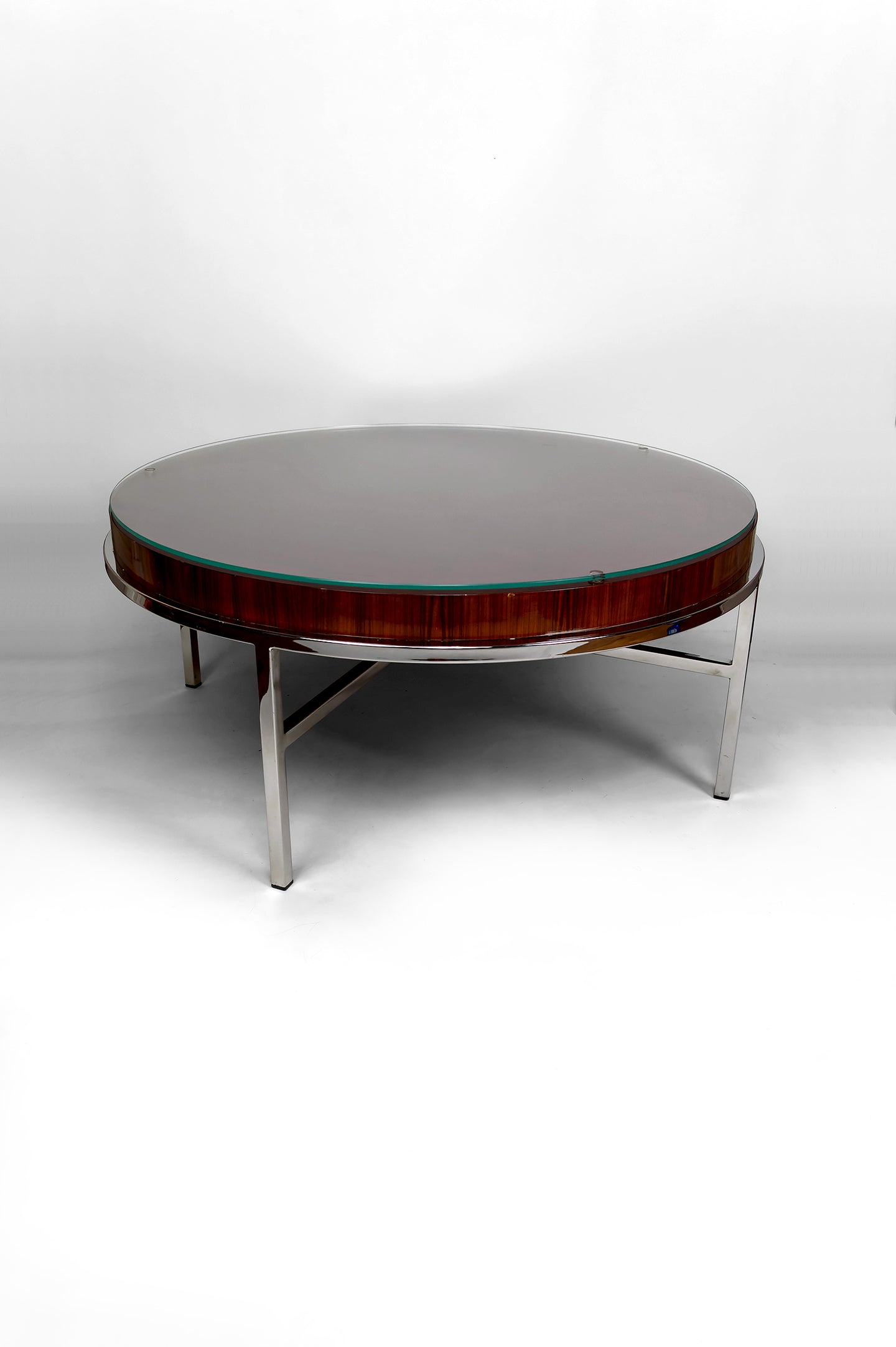 Table Basse Moderniste, Chrome & Bois Exotique, Italie, Circa 1960-1970