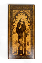 Charger l&#39;image dans la galerie, Tableau / Pyrogravure, Thème Religieux: St François Parlant aux Oiseaux, Art Nouveau Gothique, Début XXe
