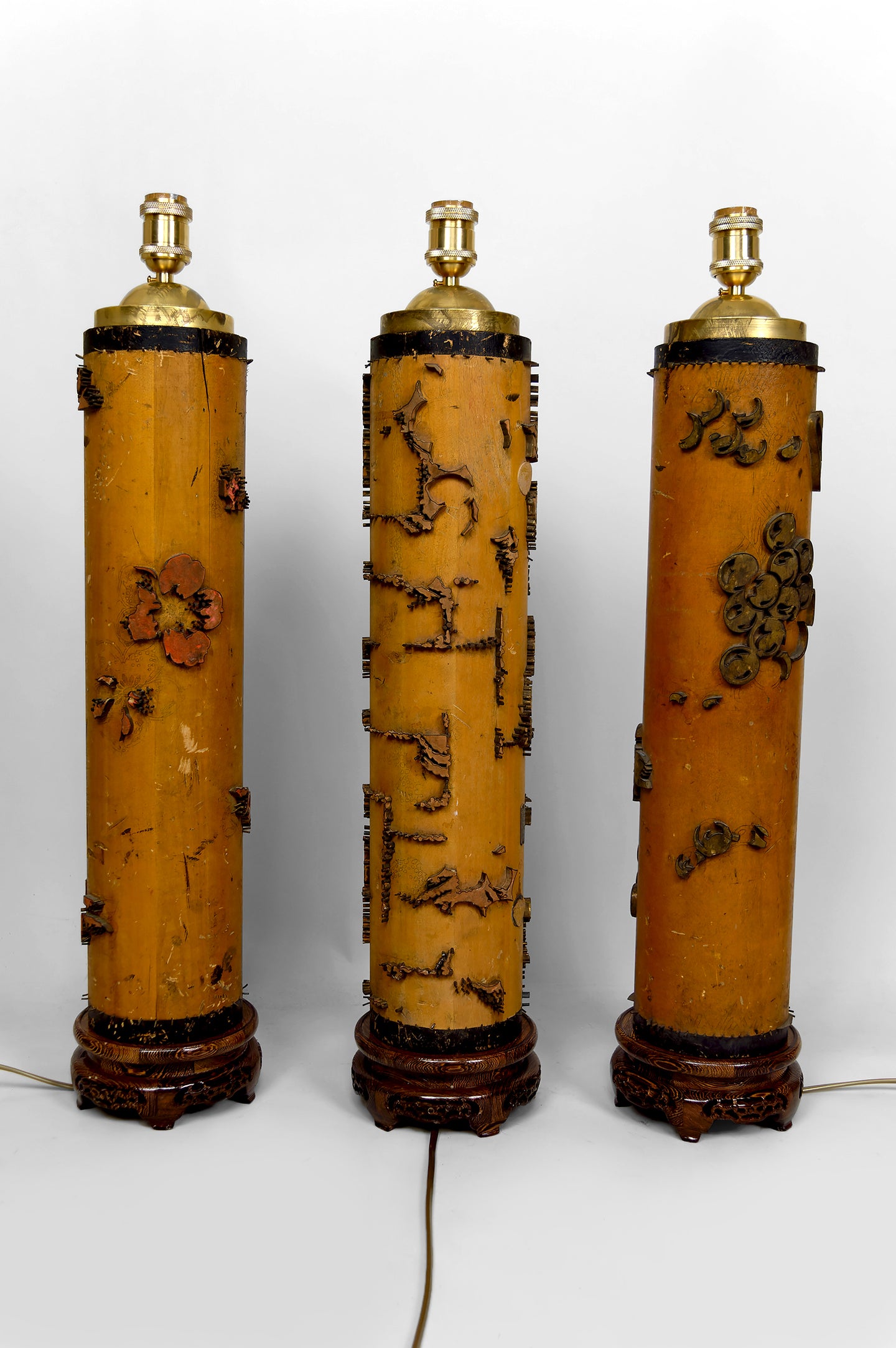 Lot de 3 Importantes Lampes, Anciens Rouleaux Encreur Art Nouveau Industriel, Circa 1900