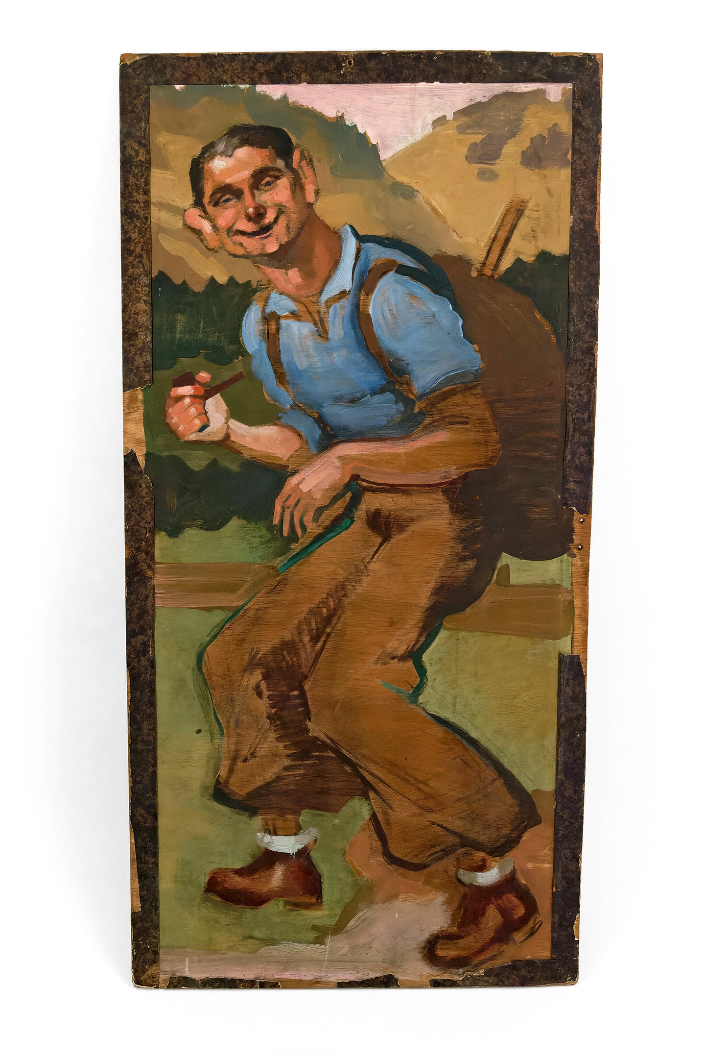 Huile sur panneau, Randonneur à la pipe, Michel Jamar, France, circa 1930-1940