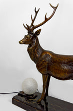 Charger l&#39;image dans la galerie, Importante Lampe Sculpturale en Bronze et Marbre, Cerf, Art Déco, France, Circa 1930
