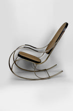 Charger l&#39;image dans la galerie, Rocking Chair Moderniste en Bois Noirci, Cannage et Structure Chromée, Circa 1960-1970
