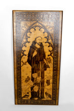 Charger l&#39;image dans la galerie, Tableau / Pyrogravure, Thème Religieux: St François Parlant aux Oiseaux, Art Nouveau Gothique, Début XXe
