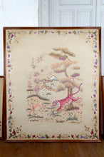 Charger l&#39;image dans la galerie, Important Ensemble de Trois Tapisseries Indochinoises Brodées de Soie Tigres et Cerfs Axis – Vietnam, Époque Coloniale, vers 1930
