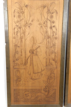Charger l&#39;image dans la galerie, Paire de Panneaux Pyrogravés, Les Saisons : Automne &amp; Hiver, Art Nouveau, France, vers 1900
