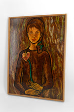 将图片加载到图库查看器，Aurel Nedel, Jeune fille à la fleur, Huile sur panneau isorel, encadrée, Roumanie, vers 1960
