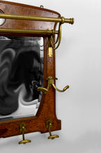 Charger l&#39;image dans la galerie, Vestiaire / Porte-Manteau Mural Art Nouveau en Chêne et Loupe d’Orme, Patères en Bronze et Miroir Biseauté, Circa 1900
