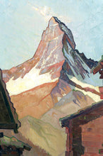 Lade das Bild in den Galerie-Viewer, Vue de paysage Suisse, Huile sur panneau, &quot;Findeln mit Matterhorn&quot;, Fr. WIPPERMAN, 1937
