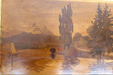 Charger l&#39;image dans la galerie, Tableau de Marqueterie, Lac Alpin, Attribué à Pierre Rosenau, Art Nouveau, Début XXe
