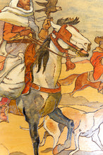 Charger l'image dans la galerie, Tableau / Pyrogravure Orientaliste, Cavaliers Arabes Chassant aux Faucons et Lévriers, France Circa 1900
