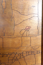 Cargar imagen en el visor de la galería, Paravent Pyrogravé, Paysage de Ville Médiévale Méditerranéenne, Art Nouveau / Art Déco, 1930
