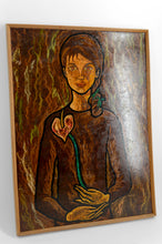 将图片加载到图库查看器，Aurel Nedel, Jeune fille à la fleur, Huile sur panneau isorel, encadrée, Roumanie, vers 1960
