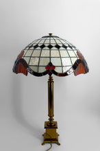 Загрузить изображение в средство просмотра галереи, Exceptionnelle lampe de table de style Tiffany – Bronze doré et vitrail opalescent – XXe siècle

