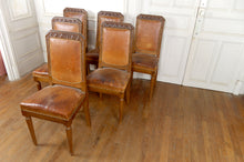 将图片加载到图库查看器，Lot de 6 chaises Art Déco en noyer sculpté, attribuées à Gauthier-Poinsignon, Circa 1920
