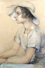 将图片加载到图库查看器，Portrait de jeune femme, pastel, Art Déco, par M.Ducoin, France, 1934
