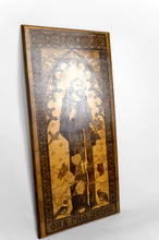 Charger l&#39;image dans la galerie, Tableau / Pyrogravure, Thème Religieux: St François Parlant aux Oiseaux, Art Nouveau Gothique, Début XXe
