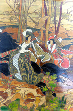 Charger l&#39;image dans la galerie, Important Tableau Pyrogravé, Scène de Chasse Médiévale, France, Art Nouveau, Circa 1900
