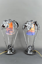 Charger l&#39;image dans la galerie, Paire de Lampes en Fer Forgé, Thème de la Vigne, Muller Frères Lunéville, Art Déco, Circa 1925
