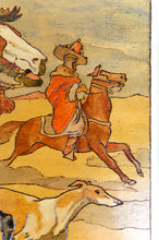 Charger l'image dans la galerie, Tableau / Pyrogravure Orientaliste, Cavaliers Arabes Chassant aux Faucons et Lévriers, France Circa 1900
