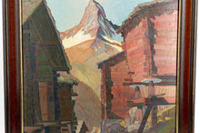 Lade das Bild in den Galerie-Viewer, Vue de paysage Suisse, Huile sur panneau, &quot;Findeln mit Matterhorn&quot;, Fr. WIPPERMAN, 1937
