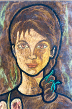 将图片加载到图库查看器，Aurel Nedel, Jeune fille à la fleur, Huile sur panneau isorel, encadrée, Roumanie, vers 1960
