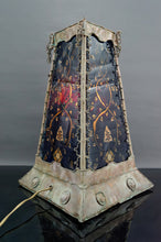 Load image into Gallery viewer, Lampe style mauresque en cuivre patiné et verre peint, France, Mid-Century
