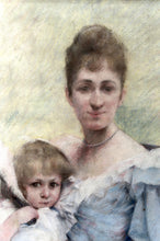 Загрузить изображение в средство просмотра галереи, Important Pastel de la Belle Époque, Portrait de mère et enfant – France, vers 1890–1900
