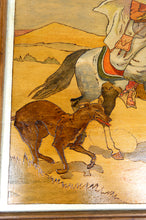 Charger l'image dans la galerie, Tableau / Pyrogravure Orientaliste, Cavaliers Arabes Chassant aux Faucons et Lévriers, France Circa 1900
