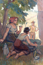 将图片加载到图库查看器，Huile sur panneau isorel, Les moissonneurs en pause,  Circa 1930–1940

