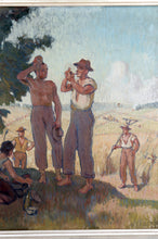 将图片加载到图库查看器，Huile sur panneau isorel, Les moissonneurs en pause,  Circa 1930–1940

