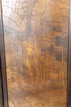 Cargar imagen en el visor de la galería, Paravent Pyrogravé, Paysage de Ville Médiévale Méditerranéenne, Art Nouveau / Art Déco, 1930
