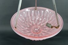 Cargar imagen en el visor de la galería, Suspension / Lustre / Vasque, Verre Pressé Moulé à Motif Floral, Monture en Bronze Argenté, Art Deco, France, Circa 1930
