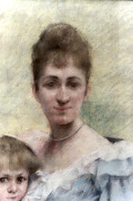 Загрузить изображение в средство просмотра галереи, Important Pastel de la Belle Époque, Portrait de mère et enfant – France, vers 1890–1900
