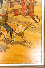Charger l'image dans la galerie, Tableau / Pyrogravure Orientaliste, Cavaliers Arabes Chassant aux Faucons et Lévriers, France Circa 1900
