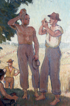 将图片加载到图库查看器，Huile sur panneau isorel, Les moissonneurs en pause,  Circa 1930–1940
