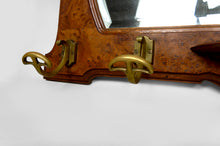 Charger l&#39;image dans la galerie, Vestiaire / Porte-Manteau Mural Art Nouveau en Chêne et Loupe d’Orme, Patères en Bronze et Miroir Biseauté, Circa 1900
