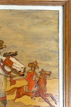 Charger l'image dans la galerie, Tableau / Pyrogravure Orientaliste, Cavaliers Arabes Chassant aux Faucons et Lévriers, France Circa 1900
