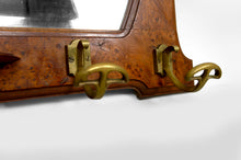 Charger l&#39;image dans la galerie, Vestiaire / Porte-Manteau Mural Art Nouveau en Chêne et Loupe d’Orme, Patères en Bronze et Miroir Biseauté, Circa 1900
